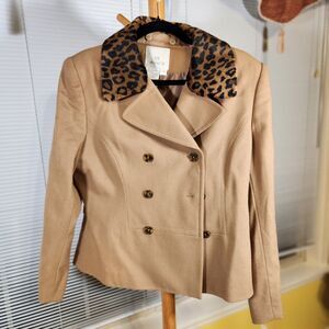 Vintage NEW $165 Sz 10 Wool Camel Peacoat Removable Faux Fur Collar by En Avance